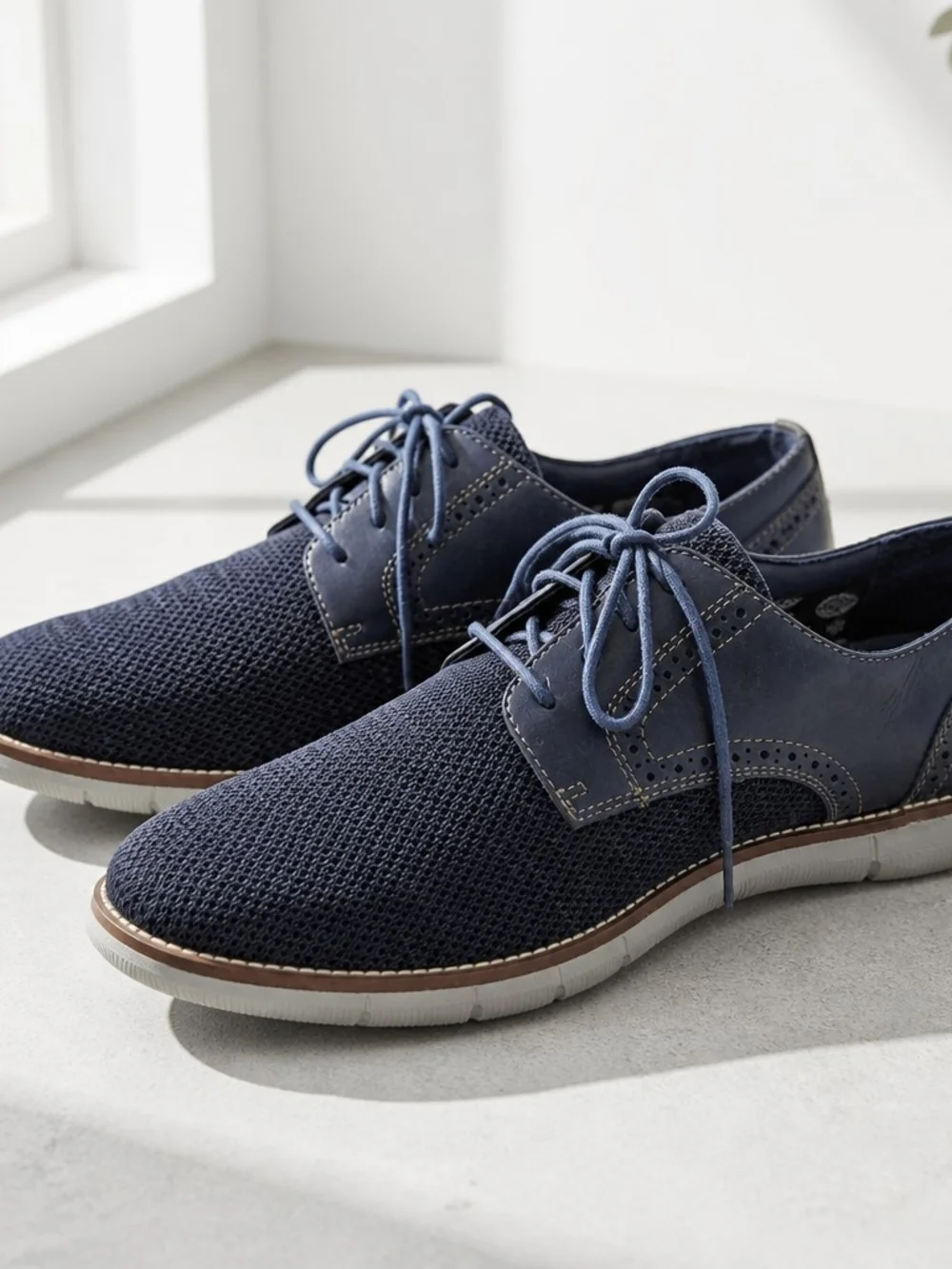 Johnston & Murphy Men's 9.5M Navy Mesh Leather Oxford Dress Casual